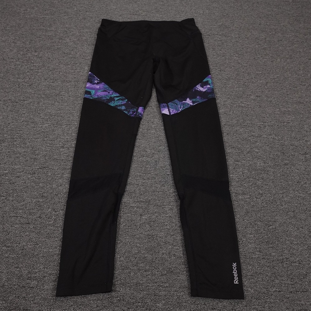 Reebok Leggings Womens Medium Black Compression Colorblock Running Yoga Athletic